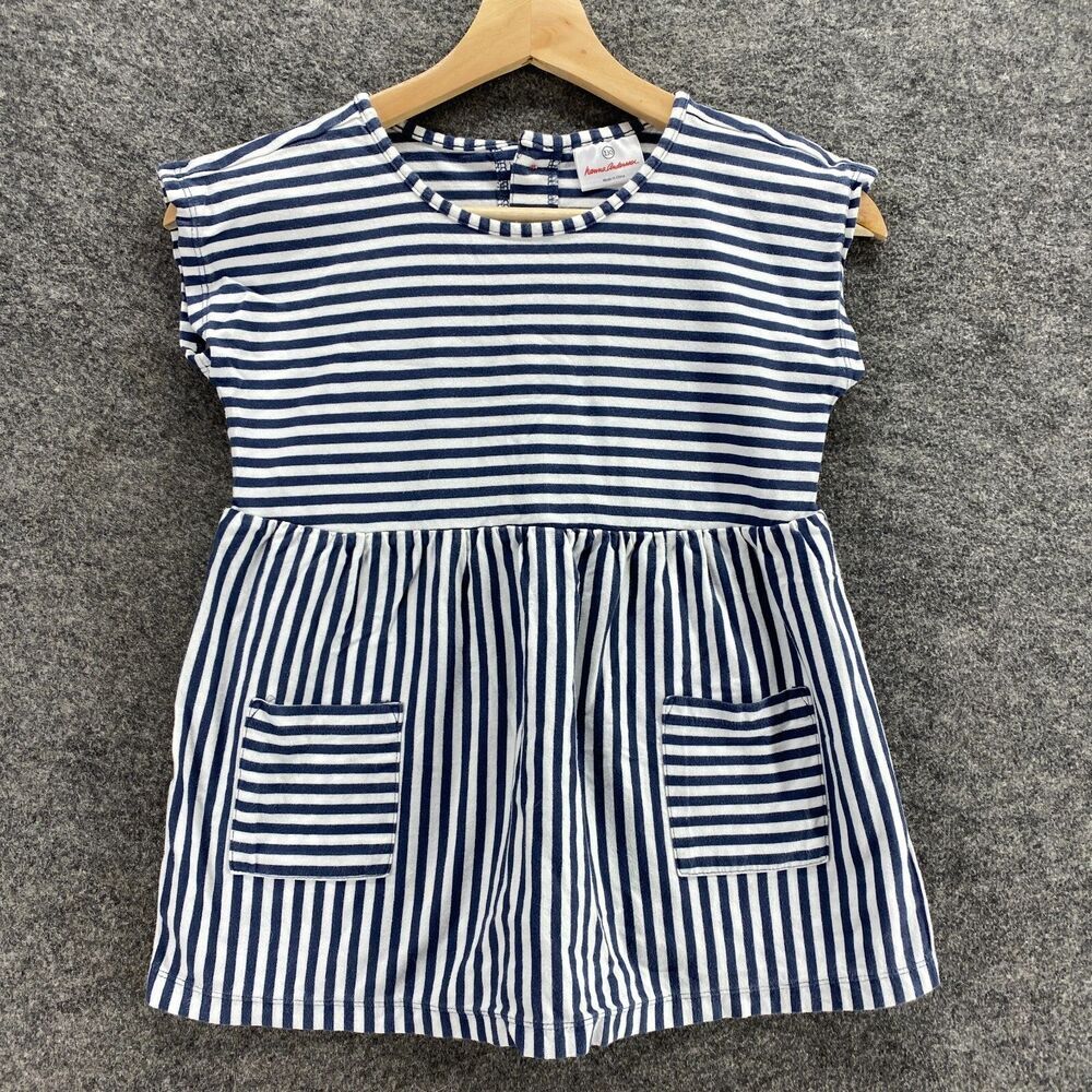 Hanna Andersson Dress Girls S Small Blue Striped Sheath Short Button Up Cotton